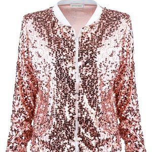 Womens Sequin Long Sleeve Front Zip Jacket